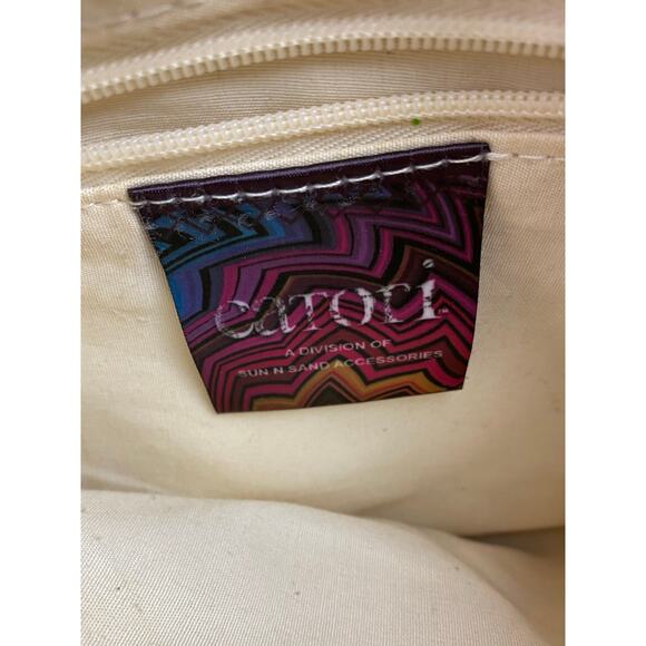 Catori Black White Striped Embellished Canvas Crossbody Boho Bag - Picture 7 of 8